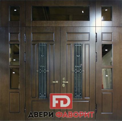 стальная двустворчатая дверь с двумя боковыми и верхней вставкой - МД-1496 - 40